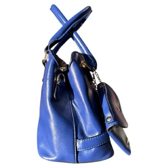 Habiba's Boutique Bag Attached Mini Bag & 2 Removable Straps Blue & Gold Accents - Picture 3 of 10